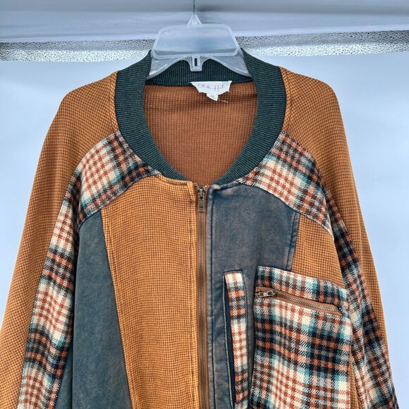Oli & Hali Womens Oversized Zip Up Jacket Mixed Media Multicolor Size Medium - Picture 2 of 9